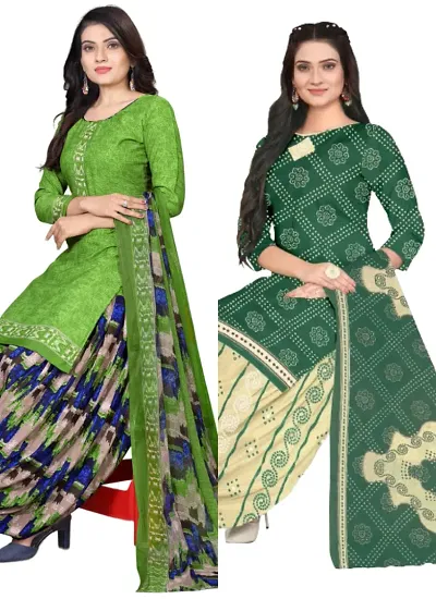 Stylish Cotton Printed Unstitched Suits - Pack of 2