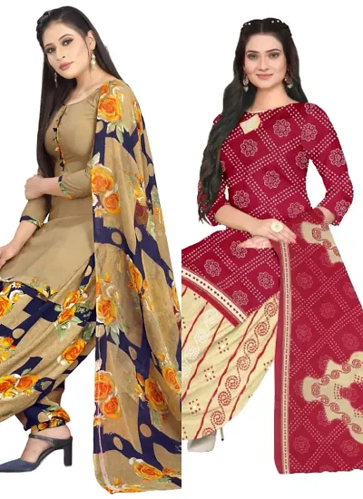 Stylish Cotton Printed Unstitched Suits - Pack of 2