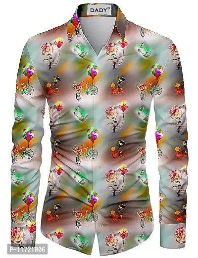 DADY? Men's Shirt, 2.35 m Cotton Blend Unstitched Fabric, Digital Printed Shirt only Fabric (Unstitched) (Flower Cycle)-thumb0