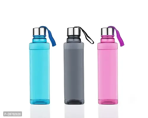 Vetalic Square Shape Water Bottle Set For Home,Fridge,School,College,Office,Gym-(Set Of 3)(Multicolor,Plastic)(Steel Cap)