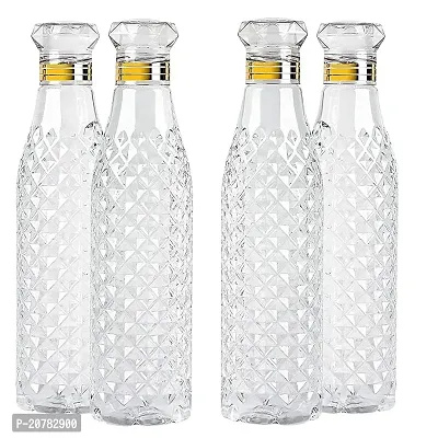 Vetalic Crystal Clear Plastic Water Bottle Fridge Water Bottle Set, Ideal for Home, Office, Sports, School, Travelling Checkered Pattern Water Bottle with Diamond Cap (1 Liter)(Set of 3)-thumb0