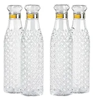 Vetalic Crystal Clear Plastic Water Bottle Fridge Water Bottle Set, Ideal for Home, Office, Sports, School, Travelling Checkered Pattern Water Bottle with Diamond Cap (1 Liter)(Set of 3)-thumb1