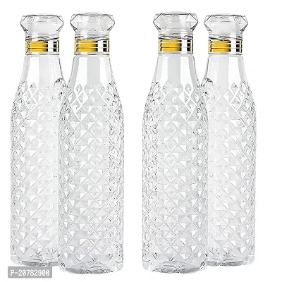 Vetalic Crystal Clear Plastic Water Bottle Fridge Water Bottle Set, Ideal for Home, Office, Sports, School, Travelling Checkered Pattern Water Bottle with Diamond Cap (1 Liter)(Set of 3)-thumb2