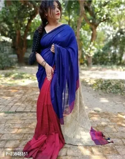 Beautiful Cotton Saree With Blouse Piece For Women-thumb0