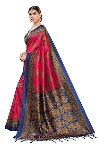 LIVA FAB Women's Art Silk Animal Printed Saree with Unstitched Blouse Piece (Pink  Blue)-thumb2