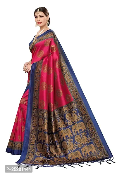 LIVA FAB Women's Art Silk Animal Printed Saree with Unstitched Blouse Piece (Pink  Blue)-thumb3