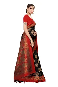 LIVA FAB Women's Art Silk Animal Printed Saree with Unstitched Blouse Piece (Black  Red)-thumb1