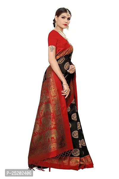 LIVA FAB Women's Art Silk Animal Printed Saree with Unstitched Blouse Piece (Black  Red)-thumb2