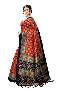 LIVA FAB Women's Art Silk Saree with Unstitched Blouse Piece (Red  Black)-thumb1