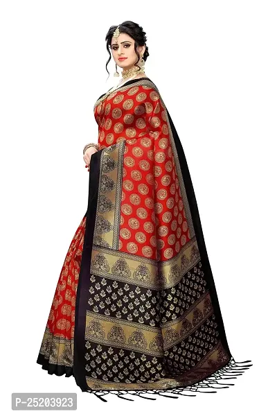 LIVA FAB Women's Art Silk Saree with Unstitched Blouse Piece (Red  Black)-thumb2