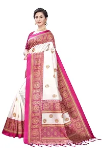 LIVA FAB Women's Art Silk Printed Saree with Unstitched Blouse Piece (White  Pink)-thumb2