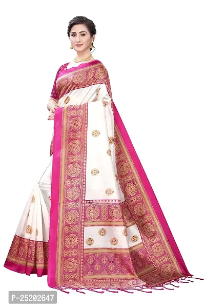 LIVA FAB Women's Art Silk Printed Saree with Unstitched Blouse Piece (White  Pink)-thumb3