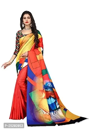 LIVA FAB Women's Linen Cotton Saree with Unstitched Blouse Piece (Orange  Multi)-thumb0