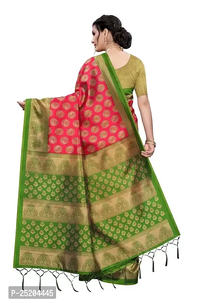 LIVA FAB Women's Art Silk Saree with Unstitched Blouse Piece (Red  Green)-thumb4