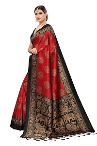 LIVA FAB Women's Art Silk Animal Printed Saree with Unstitched Blouse Piece (Red  Black)-thumb2