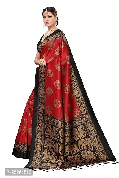 LIVA FAB Women's Art Silk Animal Printed Saree with Unstitched Blouse Piece (Red  Black)-thumb3