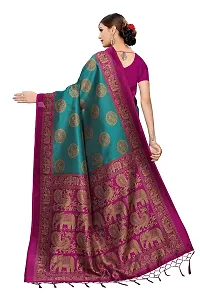 LIVA FAB Women's Art Silk Animal Printed Saree with Unstitched Blouse Piece (Teal  Purple)-thumb3