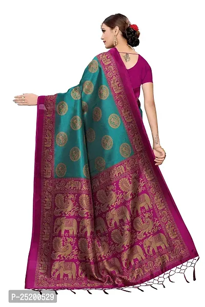 LIVA FAB Women's Art Silk Animal Printed Saree with Unstitched Blouse Piece (Teal  Purple)-thumb4