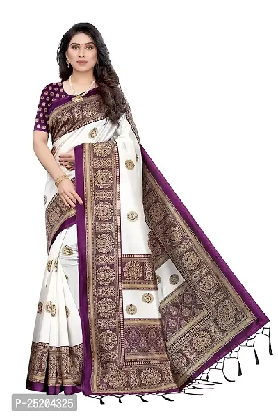 LIVA FAB Women's Art Silk Printed Saree with Unstitched Blouse Piece (White  Purple)-thumb0