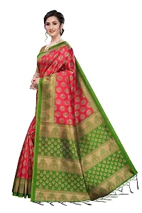 LIVA FAB Women's Art Silk Saree with Unstitched Blouse Piece (Red  Green)-thumb2