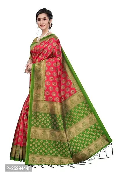 LIVA FAB Women's Art Silk Saree with Unstitched Blouse Piece (Red  Green)-thumb3