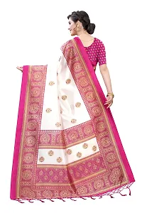 LIVA FAB Women's Art Silk Printed Saree with Unstitched Blouse Piece (White  Pink)-thumb3