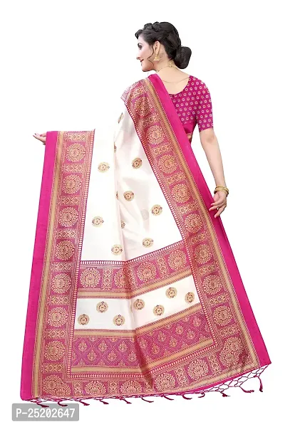 LIVA FAB Women's Art Silk Printed Saree with Unstitched Blouse Piece (White  Pink)-thumb4