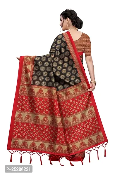 LIVA FAB Women's Art Silk Saree with Unstitched Blouse Piece (Black  Red)-thumb4