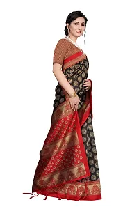 LIVA FAB Women's Art Silk Saree with Unstitched Blouse Piece (Black  Red)-thumb1