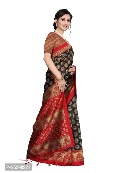 LIVA FAB Women's Art Silk Saree with Unstitched Blouse Piece (Black  Red)-thumb2