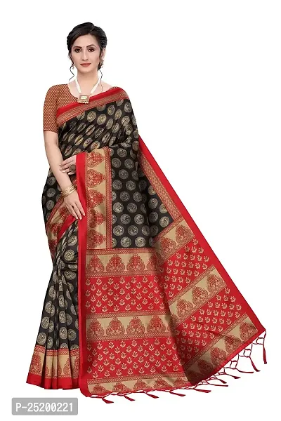 LIVA FAB Women's Art Silk Saree with Unstitched Blouse Piece (Black  Red)