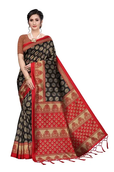 LIVA FAB Women's Art Silk Saree with Unstitched Blouse Piece (Black Red)