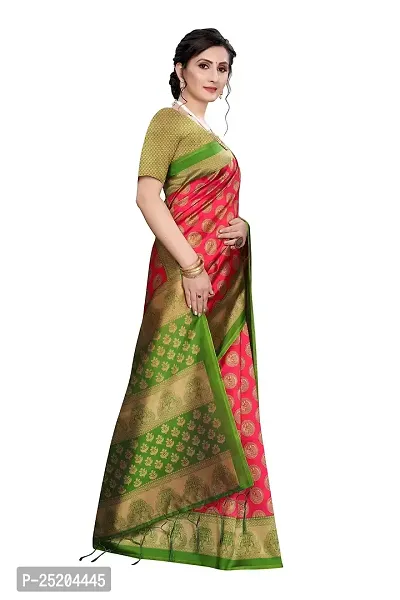 LIVA FAB Women's Art Silk Saree with Unstitched Blouse Piece (Red  Green)-thumb2