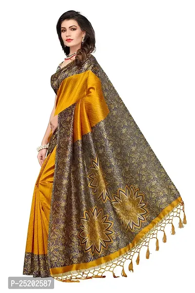 LIVA FAB Women's Art Silk Saree with Unstitched Blouse Piece [Yellow]-thumb2