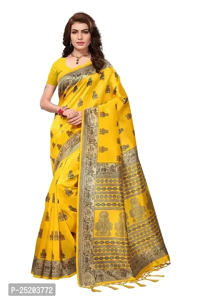 LIVA FAB Women's Art Silk Saree with Unstitched Blouse Piece {Yellow}.-thumb0