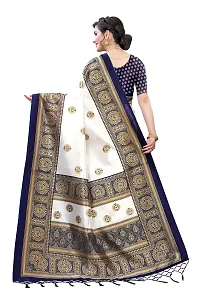 LIVA FAB Women's Art Silk Printed Saree with Unstitched Blouse Piece (White  Dark Blue)-thumb3