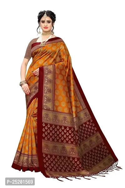 LIVA FAB Women's Art Silk Saree with Unstitched Blouse Piece (Yellow  Maroon)