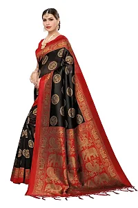 LIVA FAB Women's Art Silk Animal Printed Saree with Unstitched Blouse Piece (Black  Red)-thumb2