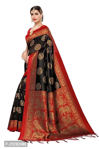 LIVA FAB Women's Art Silk Animal Printed Saree with Unstitched Blouse Piece (Black  Red)-thumb3