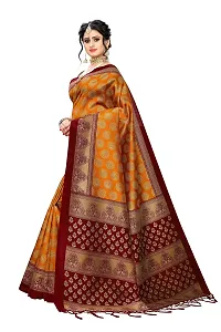 LIVA FAB Women's Art Silk Saree with Unstitched Blouse Piece (Yellow  Maroon)-thumb2