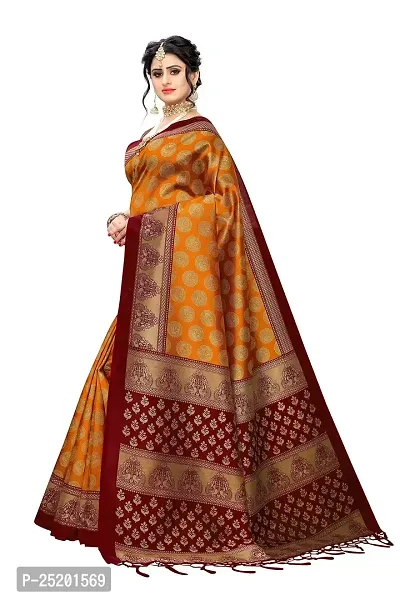 LIVA FAB Women's Art Silk Saree with Unstitched Blouse Piece (Yellow  Maroon)-thumb3