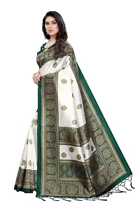 LIVA FAB Women's Art Silk Printed Saree with Unstitched Blouse Piece (White  Dark Green)-thumb1