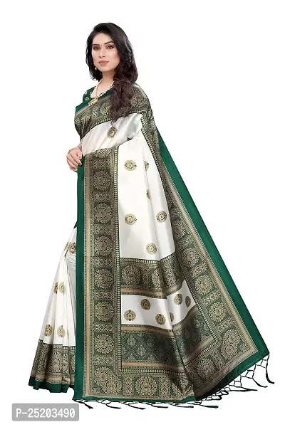 LIVA FAB Women's Art Silk Printed Saree with Unstitched Blouse Piece (White  Dark Green)-thumb2