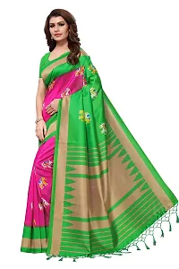 LIVA FAB Women's Art Silk Saree with Unstitched Blouse Piece (Pink  Green)-thumb2