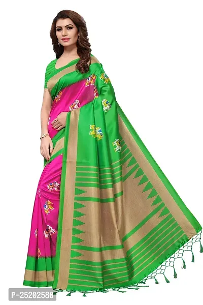 LIVA FAB Women's Art Silk Saree with Unstitched Blouse Piece (Pink  Green)-thumb3