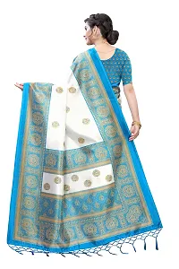 LIVA FAB Women's Art Silk Printed Saree with Unstitched Blouse Piece (White  Light Blue)-thumb2