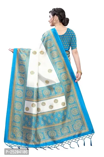 LIVA FAB Women's Art Silk Printed Saree with Unstitched Blouse Piece (White  Light Blue)-thumb3