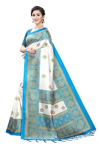 LIVA FAB Women's Art Silk Printed Saree with Unstitched Blouse Piece (White  Light Blue)-thumb1