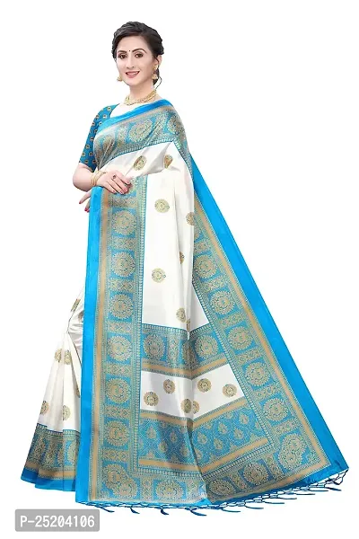 LIVA FAB Women's Art Silk Printed Saree with Unstitched Blouse Piece (White  Light Blue)-thumb2