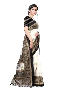 LIVA FAB Women's Art Silk Printed Saree with Unstitched Blouse Piece (White  Black)-thumb1